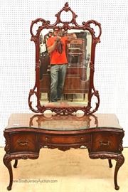 BEAUTIFUL – 10 Piece Burl Mahogany Highly Carved & Ornate Swan Bedroom Set with Full Size Bed with Rails 