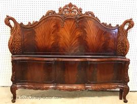 BEAUTIFUL – 10 Piece Burl Mahogany Highly Carved & Ornate Swan Bedroom Set with Full Size Bed with Rails 