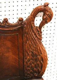 BEAUTIFUL – 10 Piece Burl Mahogany Highly Carved & Ornate Swan Bedroom Set with Full Size Bed with Rails 