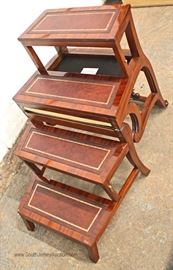 Solid Mahogany Lyre Harp Chair Converts into Leather Library or Bed Steps 