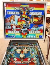  — W O R K I N G —

VINTAGE Ball's Night Rider Pinball Machine in Working Condition with Paperwork

Located Inside – Auction Estimate $700-$1500 