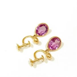 Amethyst and Gold Earrings, circa 1909. 