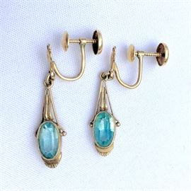 Aquamarine & Gold Earrings circa, 1909