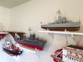 9 incredible handmade model boats including military ships for sale 
3-4 weeks worth of work on each boat/ship, a few took 3 months each to build.
Several have motors, incredible detail. MUST SEE THESE IN PERSON! VERY NEAT!