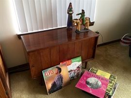 Vintage record cabinet, Elvis record and Lousiana Cajun records