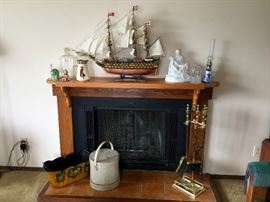 HMS Victory model ship, Primitive wooden Firkin pail/bucket, and other neat smalls