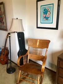 Not allowed to leave the sale without one of these Rockers. Quality! I love this etching titled, "Bluebirds" nicely framed. Local artist