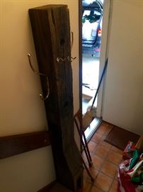Old railroad tie coat rack