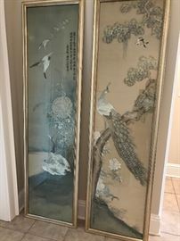 Pair of Asian Panels with Embriodery on Silk 