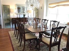 Drexel Heritage Double Pedestal Dining Table ( as shown 7ft x 45 and Chairs and SIdeboard (7ft L)