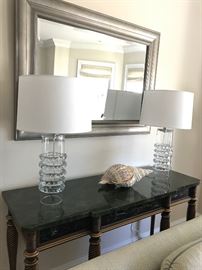 Asian Style Console Table , Lamps and Mirror