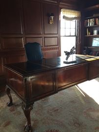 Handsome Leather Top Desk by Council 6ftL X 33"D