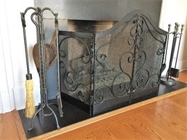 Very Well Crafted Fireplace Screen and Tools