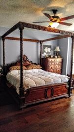 California King Canopy Bed with matching dresser, armoure, chest and night stands