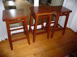 3 WOOD STOOLS
