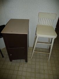 METAL CABINET, WOOD CHAIR