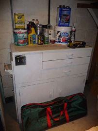 WOOD CABINET, PAINTING SUPPLIES