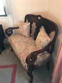 Vintage Wood & Upholstered Bench