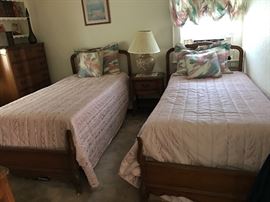 Vintage Fruitwood Twin Beds