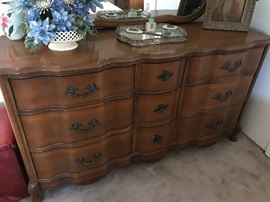 Vintage French Provincial Fruitwood 9 Drawer Dresser