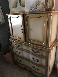 Vintage Light Wood & Gold Armoire/Chest