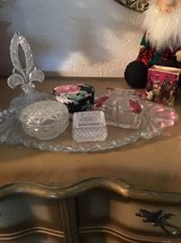 Crystal Perfume Tray, Bottles & Boxes