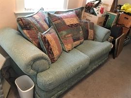 Blue Upholstered Loveseat & Pillows