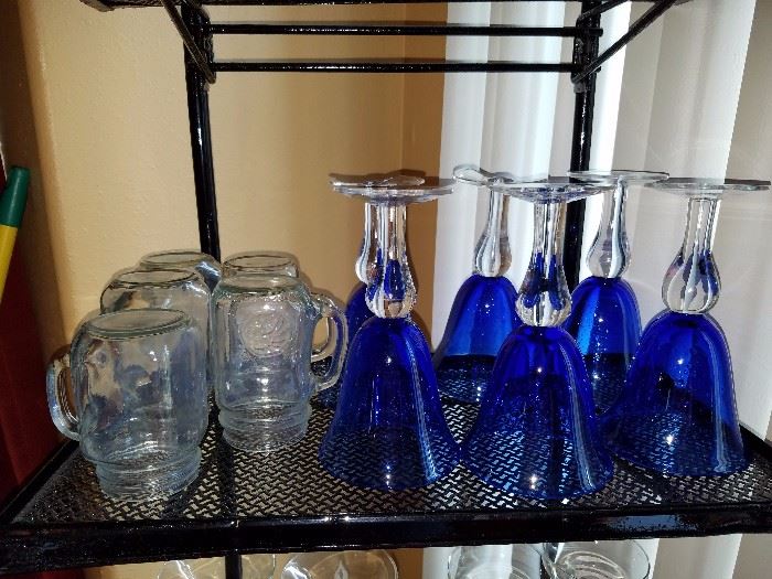 Beautiful drinking glasses with blue flute