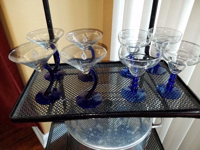 Martini and Margarita Glasses with Blue Stem