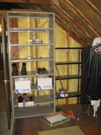 Tall metal shelf and smaller shelf units