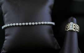Lot 6: 14k ladies diamond tennis bracelet along with diamond ring