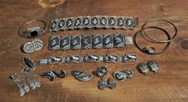 Lot 40: Sterling silver lot; bracelets along with several pair of earrings and a ring (61 & 77)