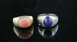Lot 67: Two 14k gold rings, coral and other, 18 grams