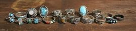 Lot 84: Eleven South Western rings, some with stones and eight s/s rings without (86&89)