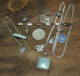 108: Sterling silver lot; pendants, ring and bracelet, along with three s/s charms (43 & 101)
