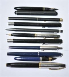 Lot 145: Eleven blue and black pens, Parker and Sheaffer