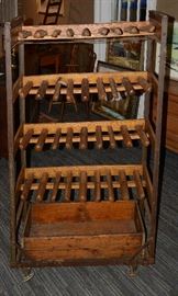 Country wooden and iron shoe rack, used to hold wine bottles! (270-1)