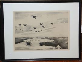 F.W. Benson print, ducks in flight 