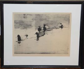 F.W. Benson print, ducks in water 
