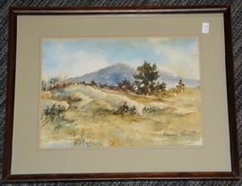 Watercolor, landscape with mountain by Nancy Howell