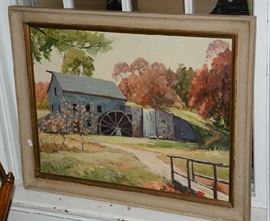 Modern oil painting of mill, Sudbury, Ma, L.D. Wilson 