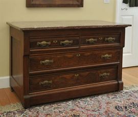 Victorian walnut marble top chest