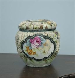 Hand painted Nippon covered jar with raised decoration