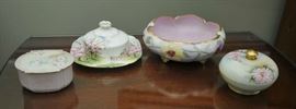 Three pieces hand painted china, with Royal Albert butter dish