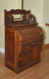 Victorian cylinder roll secretary with mirror top