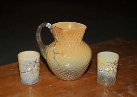 Art glass beverage set, pitcher with five tumblers