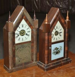 Two steeple clocks, Waterbury and Gilbert with alarms