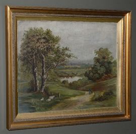 Oil painting of sheep and landscape