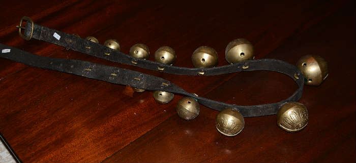 Set of sleigh bells on leather strap