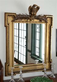 19th C. gilt and carved wall mirror with eagle crest, Napoleon "B", 50" H x 36" w